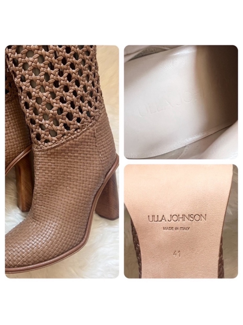 New! Ulla Johnson Hannah Woven Leather Knee-High Square Heel Boots - Picture 6 of 7